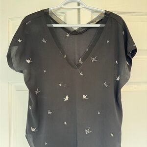 Elegant Black V-Neck Blouse with Origami Design